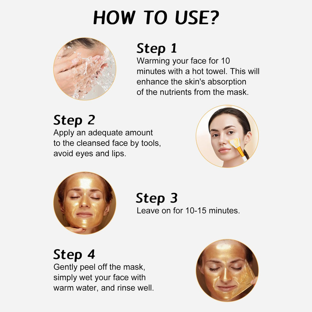Gold Foil Peel-Off Mask,Gold Peel off Face Mask Anti-Wrinkle,98.4% Golden Peel off Mask,Anti-Aging Gold Face Mask for Moisturizing,Removes Blackheads,Reduces Fine Lines,Cleans Pores(2Pcs)