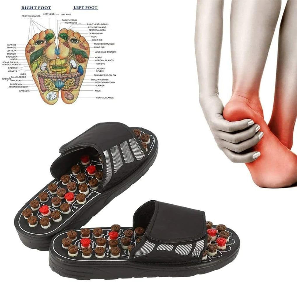 Reflexology Foot Pressure Point Massage Tools Mat Massage Slippers Slides Sandals Shoes, Back Knee Feet Arch Heel Pain and Tension Relief Products Gifts (Xl-Men(10-11)Women(11.5-12.5), 1Pair)